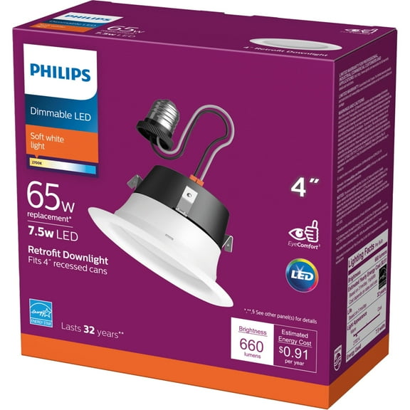 Philips 4 In. Retrofit White LED Recessed Light Kit, Soft White 5966431U0