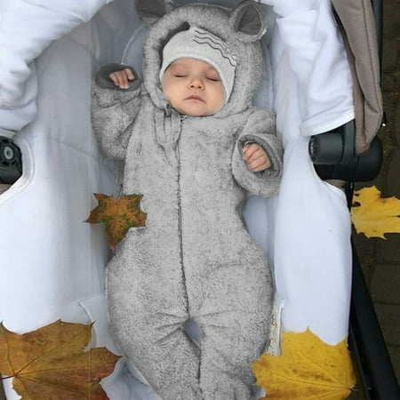 

Toddler boy clothes Newborn Baby Boy Winter Fleece Jumpsuit Solid Hooded Romper Warm Coat Outwear Fragarn
