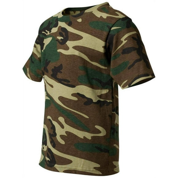 Code T-Shirt V Youth Camouflage en Coton, Bois Vert Petit