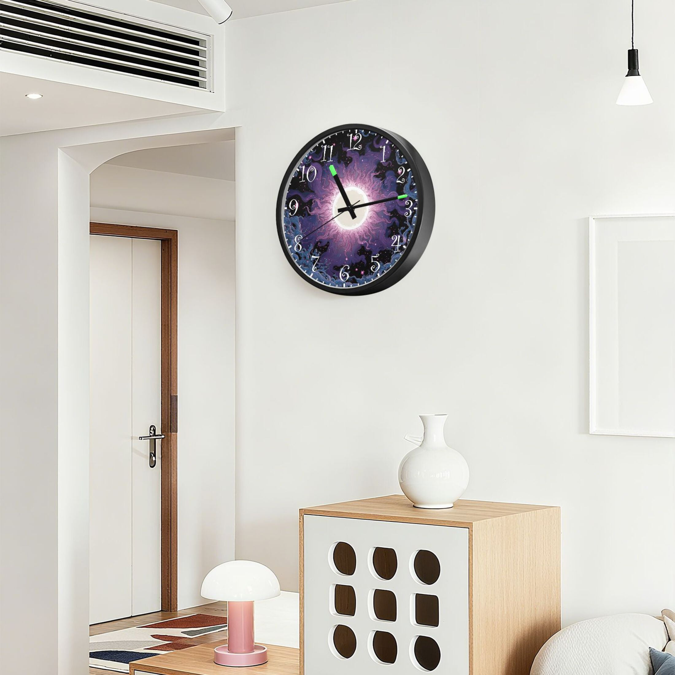 Voice Activated Clock with Glow Light 12 Inch Large Silent Wall Clock Battery Operated for Home Decor Solar Vortex