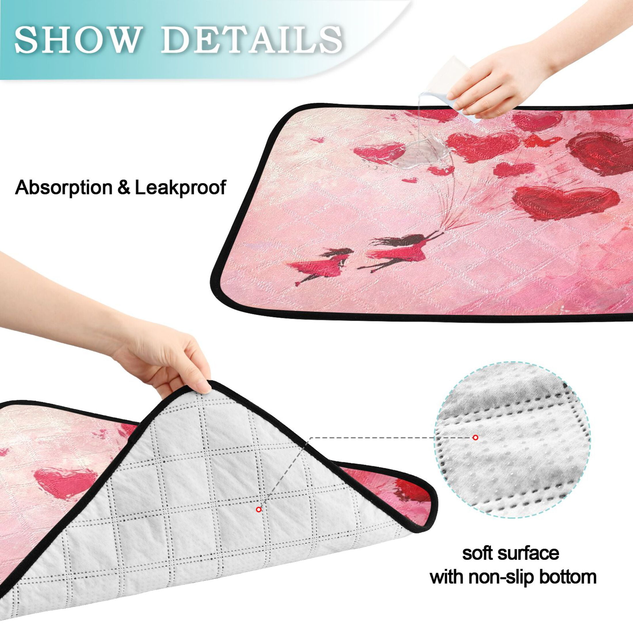 Qxltty Release Red Heart Balloon Cat litter Pads Pet Set of 2 Diaper Mats Center Anti-leakage Layer Absorbent Soft and Comfortable