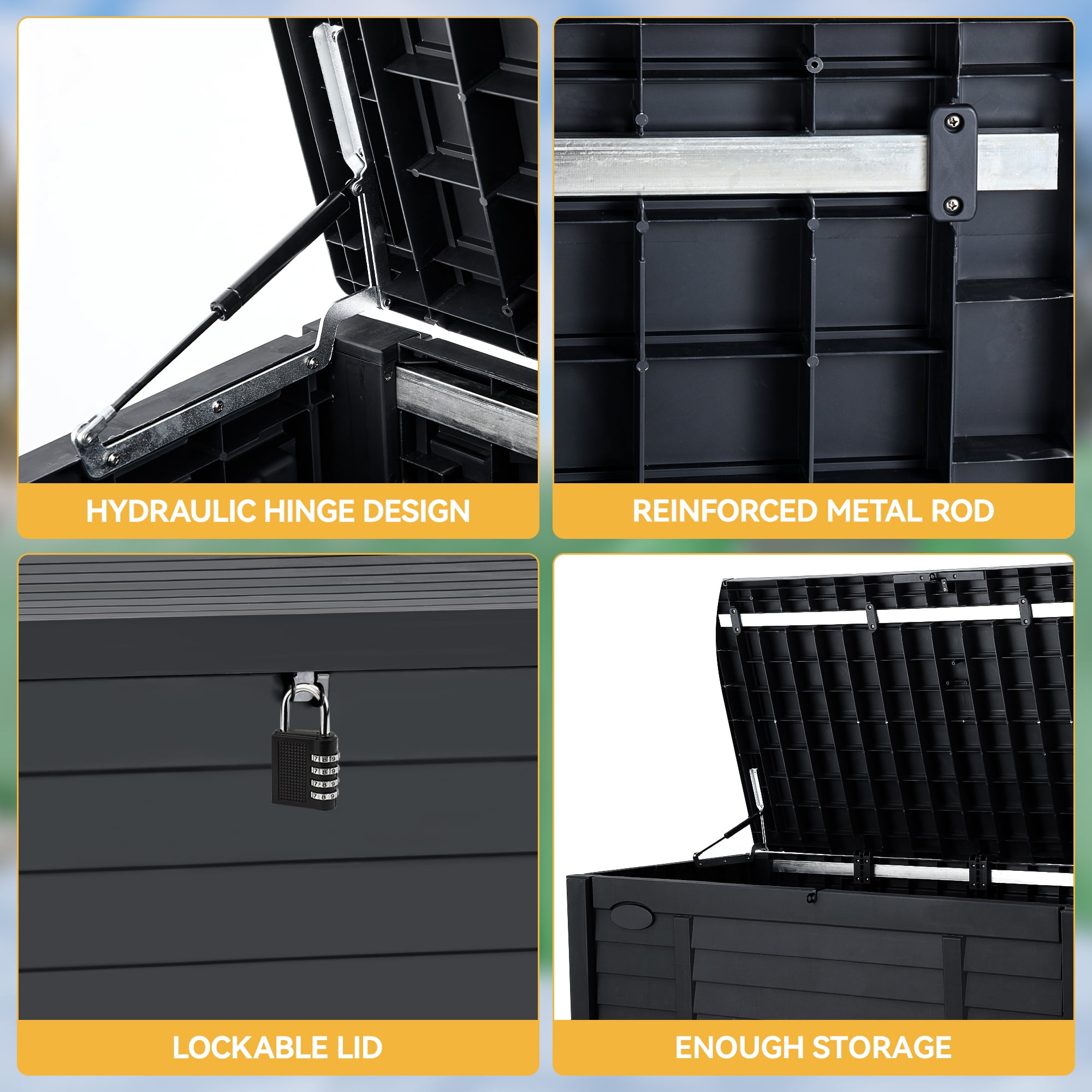 DEXTRUS Outdoor 120 Gallon Resin Deck Box, Black – Large Capacity for Outdoor Storage