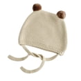 thumbnail image 1 of Gorro de crochet para bebé, bonito gorro con orejas de oso para bebé, gorro con orejeras para niño y niña, gorro cálido para otoño e invierno, color beige Curry Ball, 1 of 6