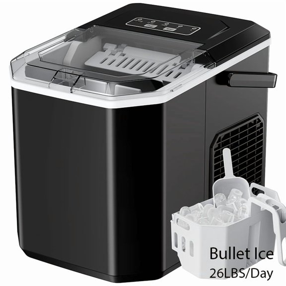 Portable 35 Pound Golden Nugget Ice Machine And 26 Pound Bullet Ice Machine | Soft Chew Ice Crusher, Automatic Cleaning, One Click Operation for Home/kitchen/camping/RV with Basket And Spoon