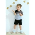 thumbnail image 2 of Kucnuzki Infant Baby Boys Summer Outfits 18-24 Months Clothing Sets Short Sleeves T-shirt Letter Print Color Block Top Elastic Solid Color Shorts Sets 2pcs Gray, 2 of 7