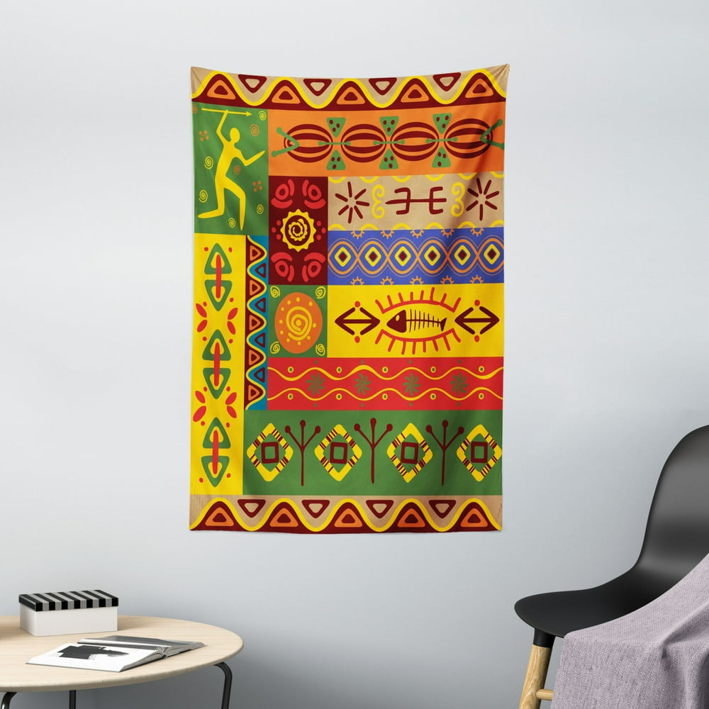 African Tapestry Wall Hanging Abstract Ethnic West African Tribal Folk