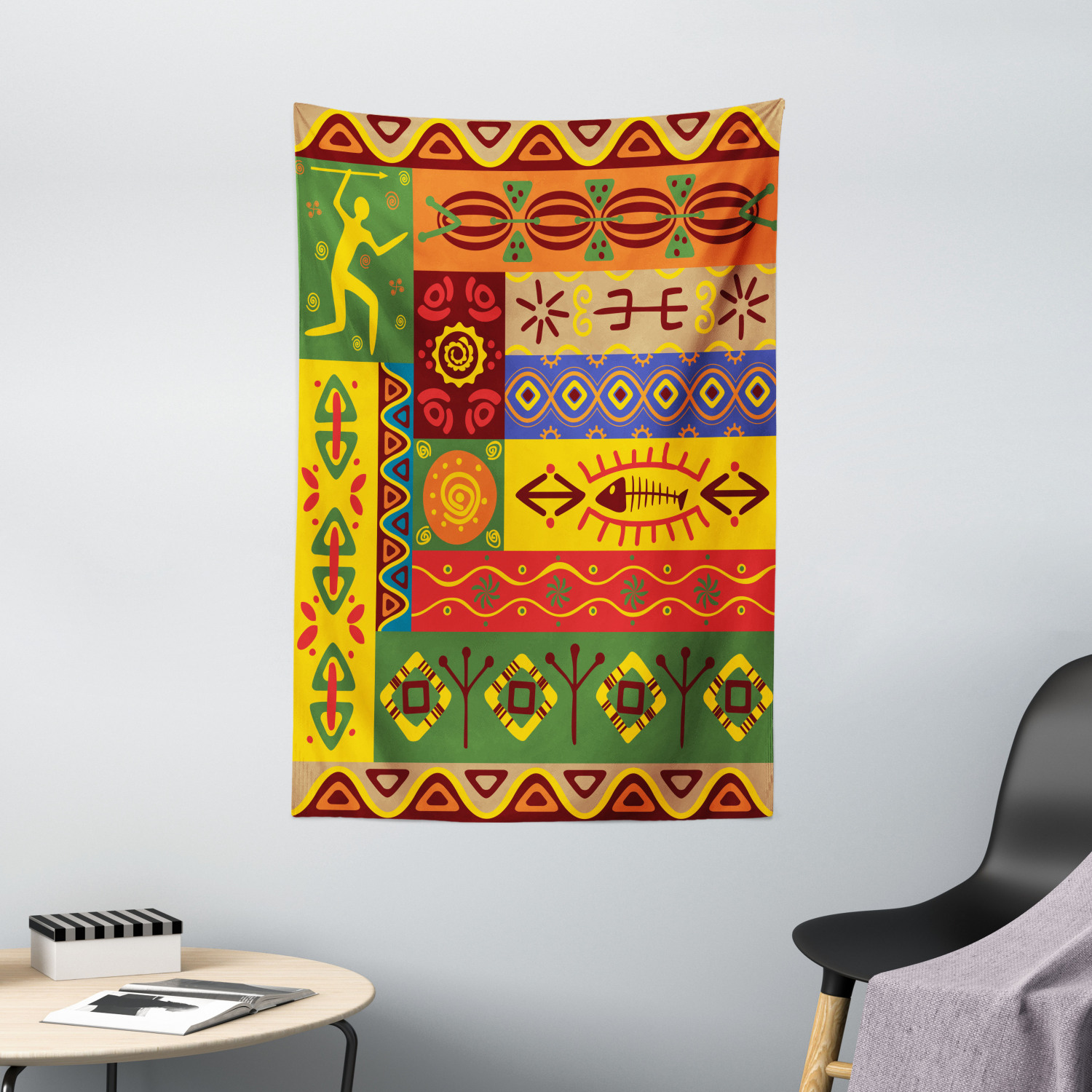 African Tapestry Wall Hanging Abstract Ethnic West African Tribal Folk Art Forms with Unique 