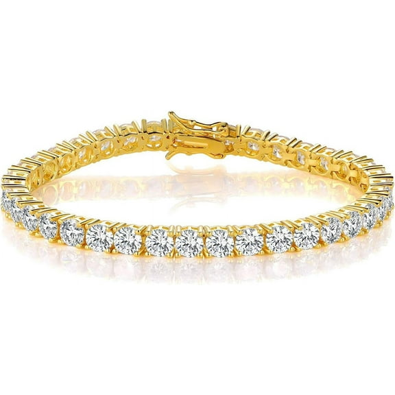 Gold Bracelets for Men and Women 18K Yellow Gold Plated 4.0 Round Cubic Zirconia Classic Tennis Bracelet Size 6-9 Inch