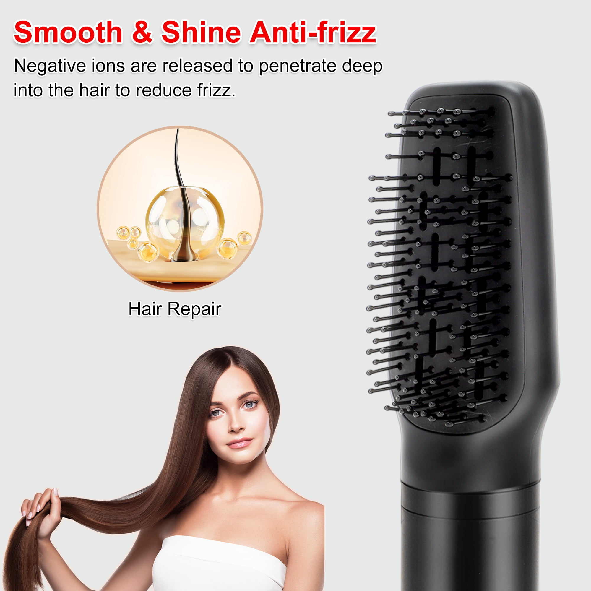 Unique Bargains 5 in 1 Air Styler Hot Air Brush Hair Dryer & Curling Iron with Attachments Professional Multi-Styler for Straightening Volumizing and Drying Lightweight & Fast Heating Black