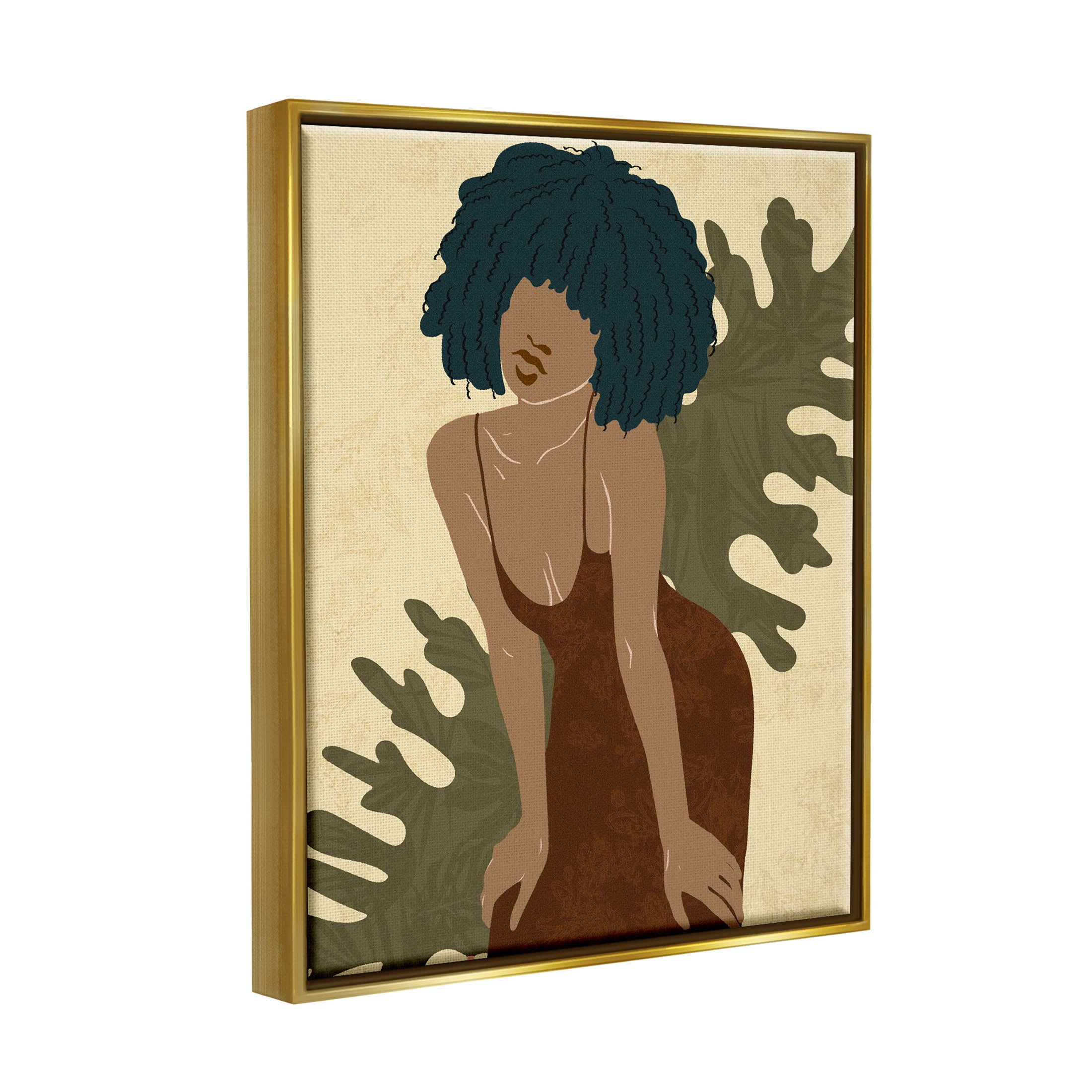 Boho Woman Botanical Leaf Botanical & Floral Graphic Art Metallic Gold Framed Art Print Wall Art