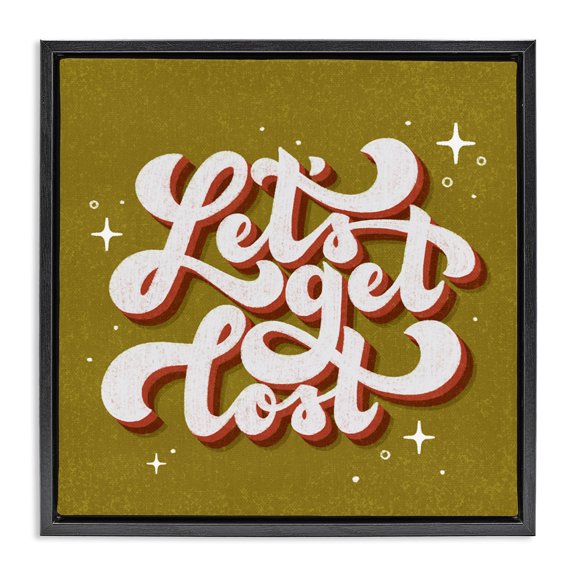 Stupell Industries Let's Get Lost Retro Lettering Quotes and Sayings Painting Black Floater Framed Canvas Art Print Wall Art, 18 x 18