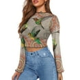 thumbnail image 2 of SCRAWLGOD Boho Bell Sleeve Tops for Women Size M Mandala Hummingbird Women Bell Sleeve Y2K Tops Casual Slim Shirts for Ladies Lettuce Trim Blouse Y2K Shirts, 2 of 7