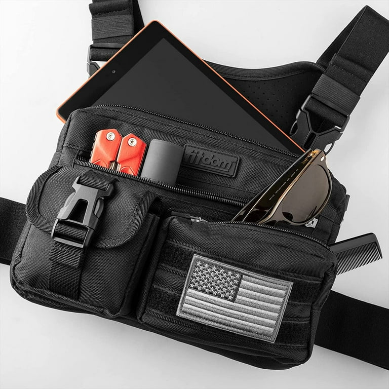 Fitdom Tactical Inspired Sports Utility Chest Pack. Chest Bag For Men With  Built-In Phone Holder. This EDC Rig Pouch Vest is Perfect For Workouts