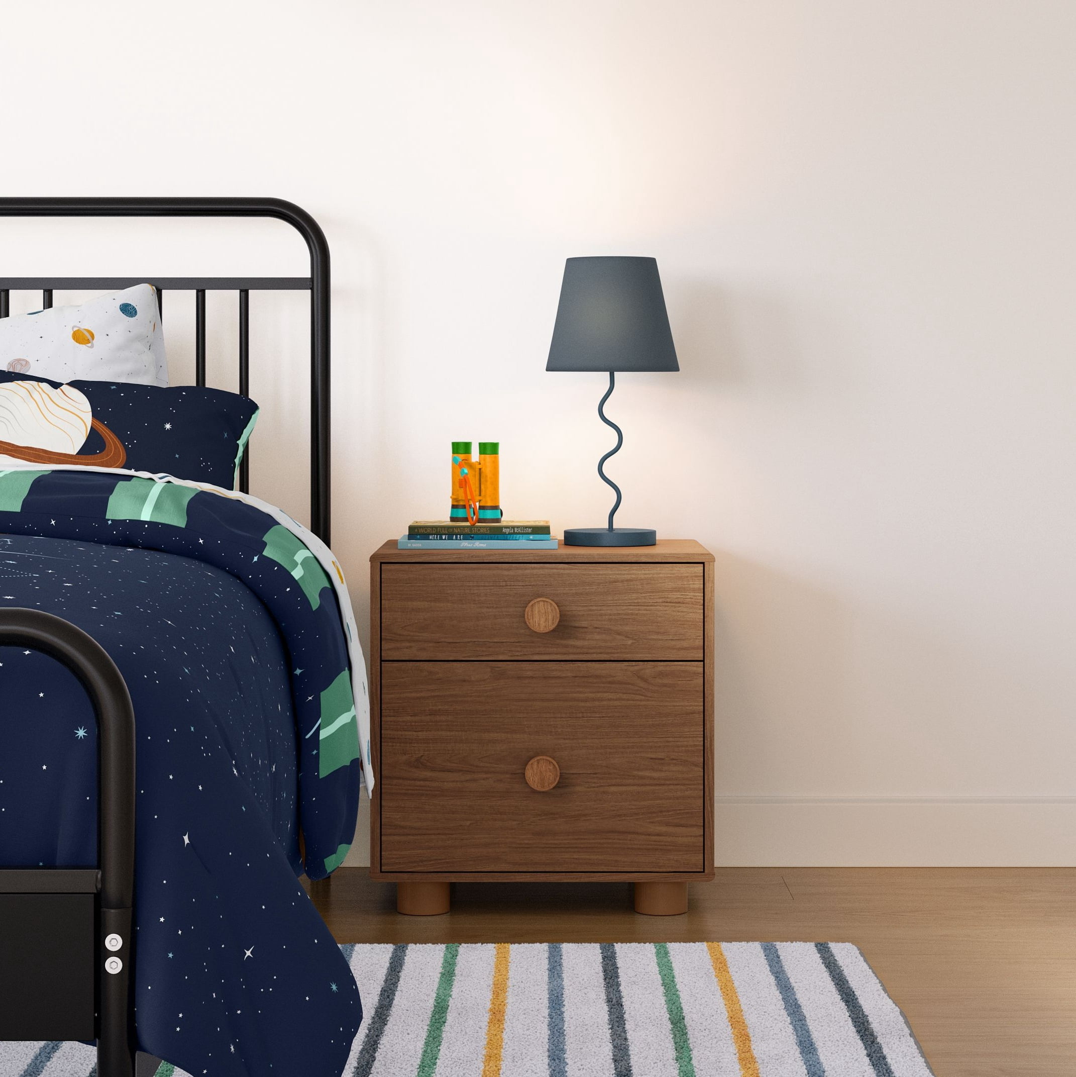 Mainstays Kids Two Drawer Nightstand, Warm Walnut