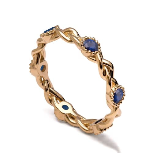 HeartsAndYou 1ct Natural Blue Sapphire Engagement Ring 14k SOLID Rose Gold Braided Design