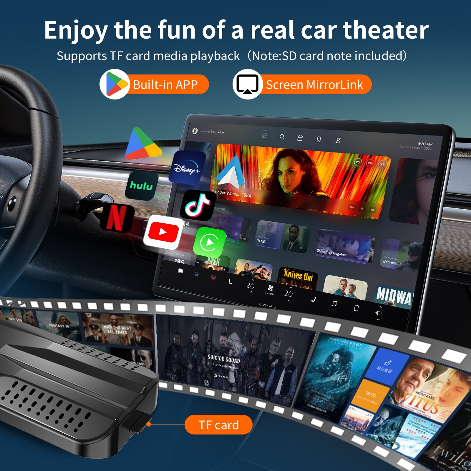 Wireless Magic Box 3.0 CarPlay AI Box Adapter for Car Stereo Factory,5G Wifi Apple CarPlay& Android Auto ,Bluetooth/Siri/GPS,Support Google/YouTube/Tiktok/TF Card, Plug and Play