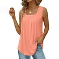 thumbnail image 2 of Qwertyu Women's Summer Tank Tops Square Neck Sleeveless Pleated Basic Tops Casual Loose Fit Blouse Tunic Tops Pink 2XL, 2 of 5