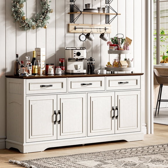 66" Large Farmhouse Sideboard Buffet Cabinet, with 3 Drawers, 4 Doors,for Dining Room