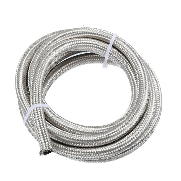 Unique Bargains 8ft 6AN Fuel Hose AN6 Universal Car Braided Stainless Steel CPE Oil Fuel Gas Line Hose Silver Tone