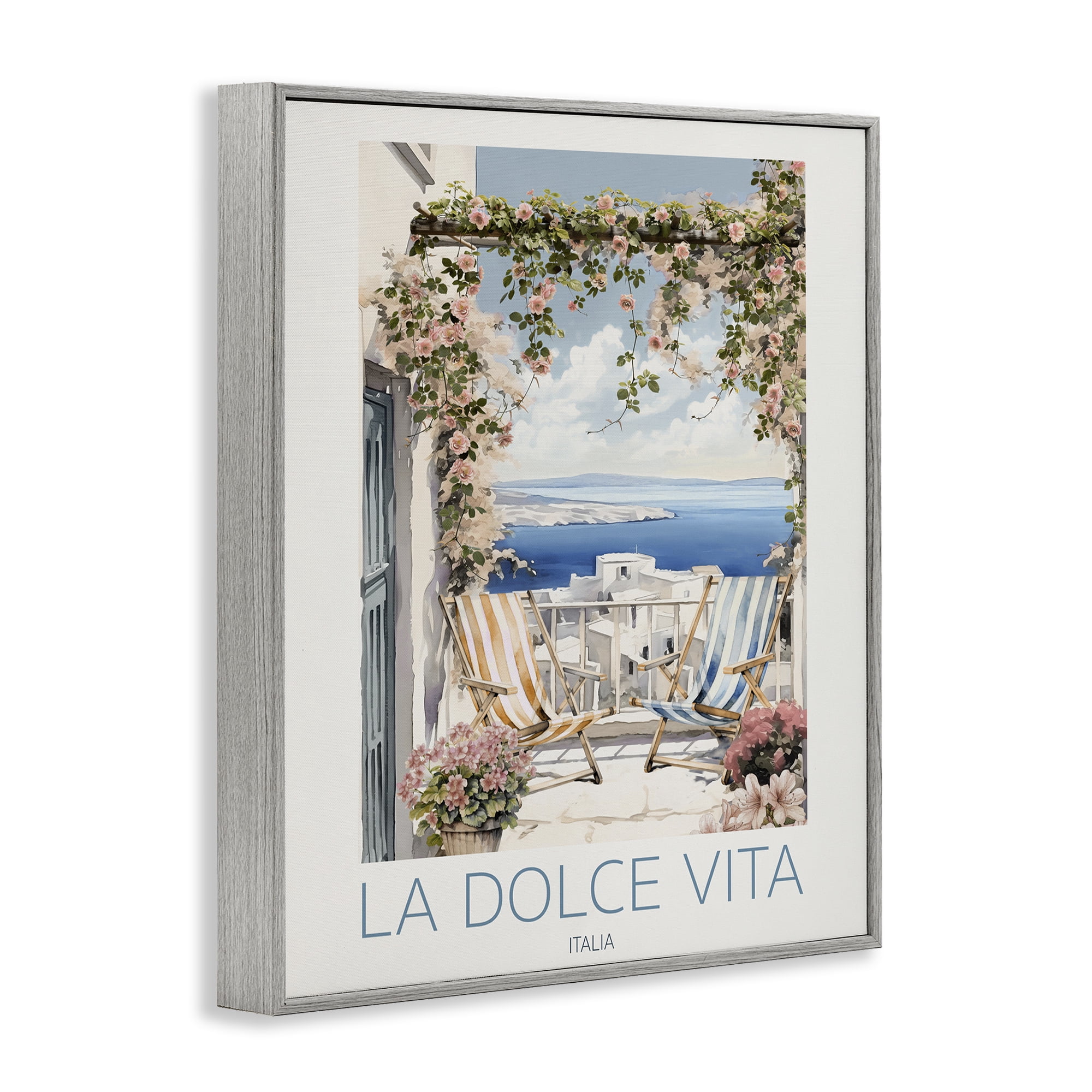 Stupell Industries Coastal Italian Balcony View Gray Framed Giclee Art, design by CAD Designs
