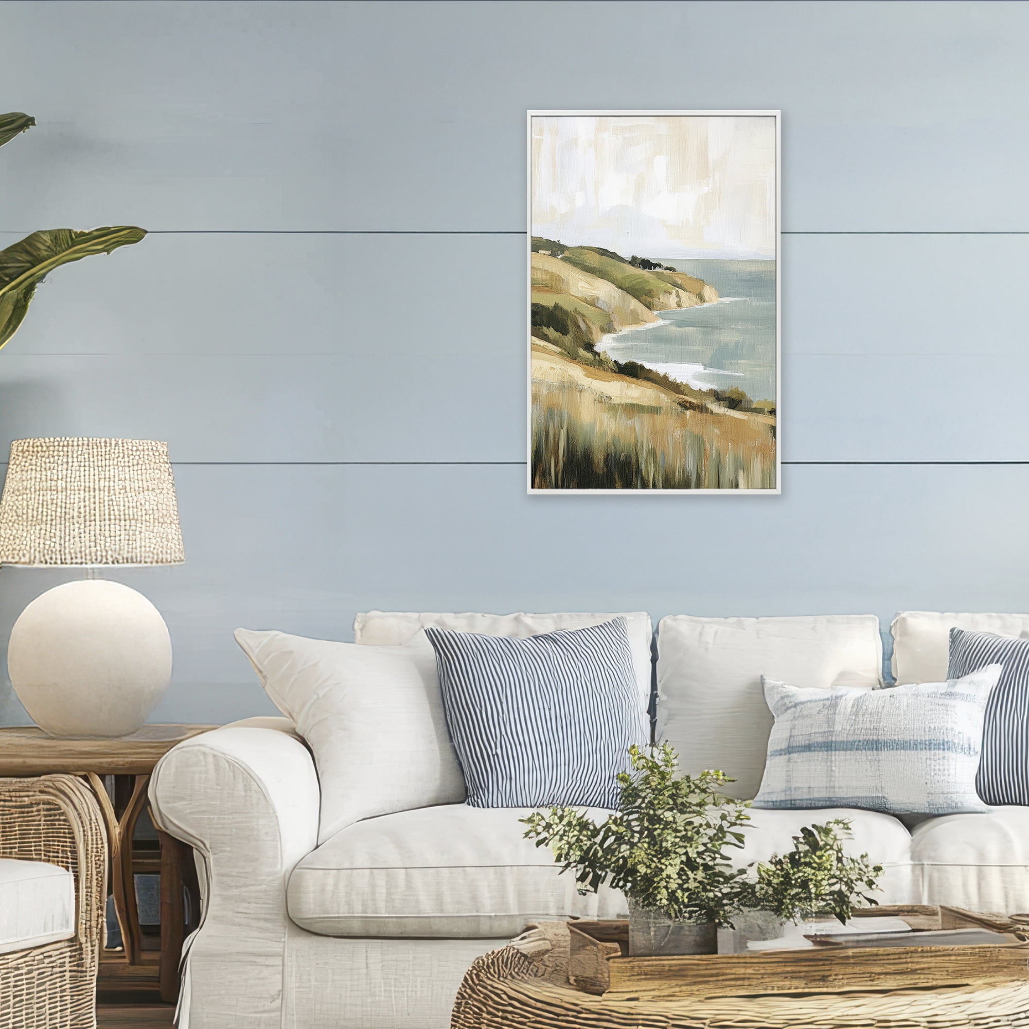 Stupell Industries Serene Cliff Coast Landscape White Framed Giclee Art, design by Petal Prints Design