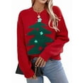 thumbnail image 1 of Chandails de Noël pour Femmes Chandail Col Rond Pulls Manches Longues Vêtements de Fête de Noël Rouge m, 1 of 10
