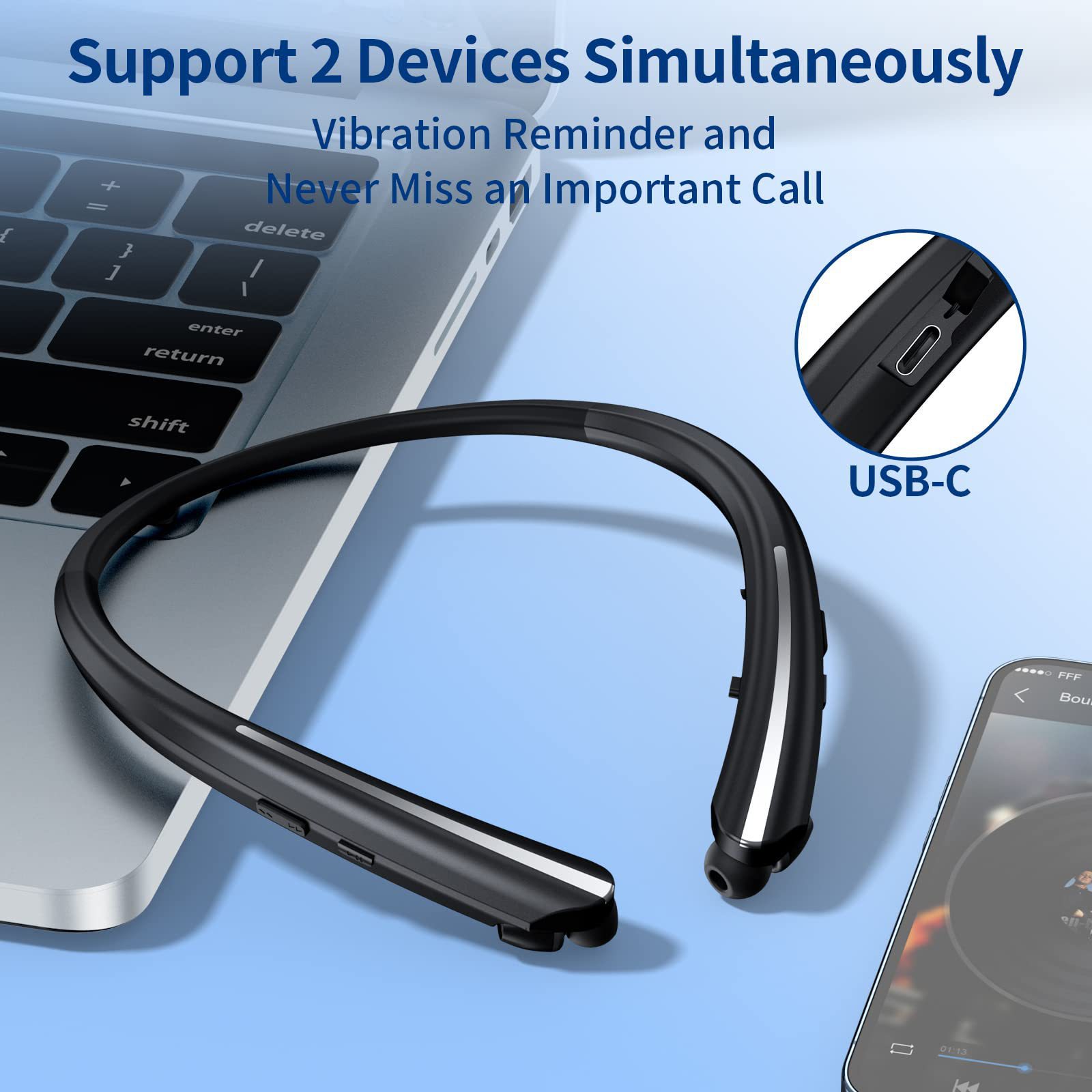 Wireless Neckband Earbuds, IPX5 Sweatproof Sports Headphones, Long Battery Life, Comfort Fit with Noise Cancelling Mic