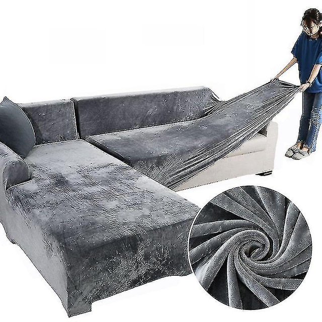 Fundas de terciopelo para sofá en forma de L de felpa para el hogar, fundas de sofá elásticas para sala de estar, funda de sofá elástica para esquina Chaise Longue