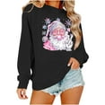 thumbnail image 4 of GUZOM Womens Black Christmas Sweatshirt with Santa Bubble Gum Peace Sign - Relaxed Fit Crew Neck 100% Polyester XS-XL Festive Casual Wear,Size XS, 4 of 8