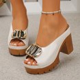 thumbnail image 2 of Rokment Women's Buckles Platform Dressy Slides Sandals 2026 Ladies Fashion Casual Leather Peep Toe Slip on Chunky Block High Heels Half Slippers Mules White Size 8, 2 of 7