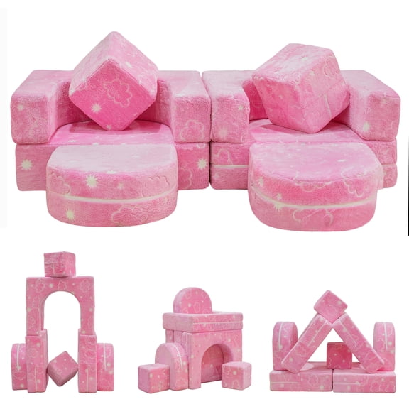 Baxluxe Glow in the Dark Kids Couch, Soft Foam Toddler Couch Sofa Chair, Comfy Kids Sofa for Playroom, Bedroom, Nursery, Living Room, Reading, Relaxing and Napping,Pink