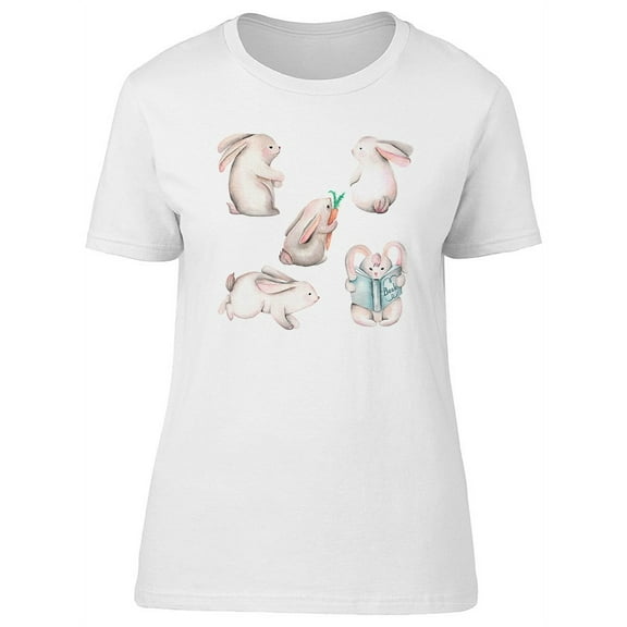 Adorable White Spring Rabbits T-Shirt Women -Image by Shutterstock, Female Small