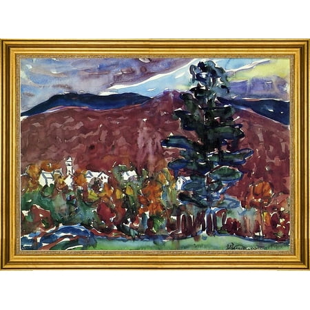 Maurice Prendergast Village Against Purple Mountain - 16" x 24" Framed Premium Canvas Print