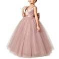 thumbnail image 4 of Girls Princess Dresses Cozy Satin Tulle,V Neck Back Big Bow Floor Length Wedding Flower Party Pageant Gown Pink 3-4Years, 4 of 7