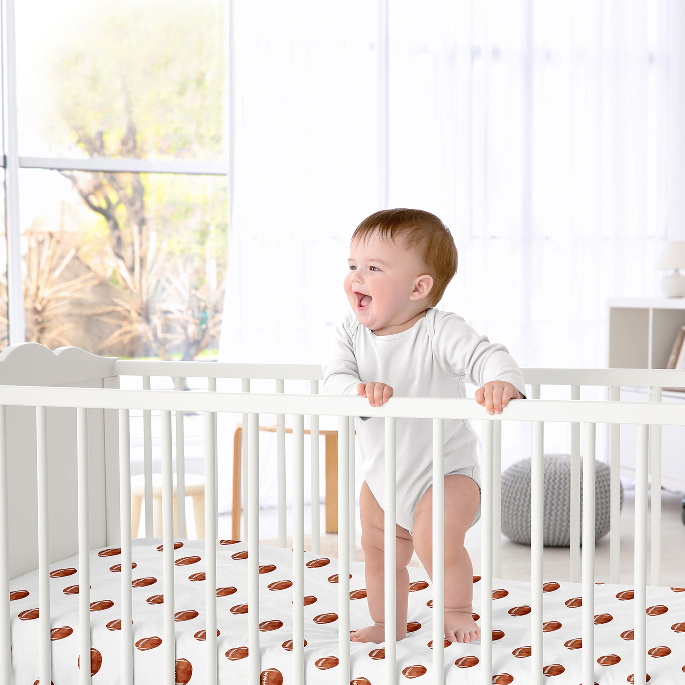 Sweet Jojo Designs Watercolor Sports Theme Brown and White Fitted Crib Sheet
