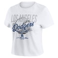 thumbnail image 2 of Women's-WEAR by Erin Andrews  White Los Angeles Dodgers Distressed Cropped Baby T-Shirt, 2 of 4