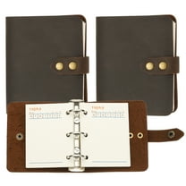 A9 Leather Journal, 2Pcs 3 Ring Notebook Binder Planner Loose Leaf 60 Sheets Paper Refillable for Business Office Study Writing with Snap Button, Dark Brown