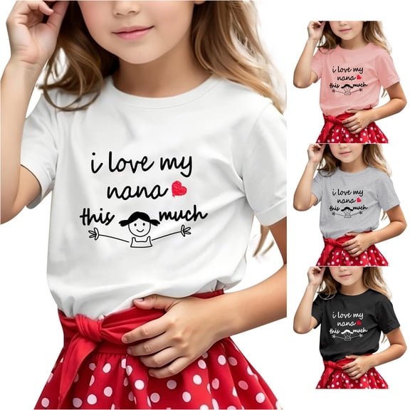 WhouRiu Girls Letter Graphic Tees Kids Short Sleeve Crew Neck Tshirt Comfortable Cute Casual Summer T Shirts,6-7 Years