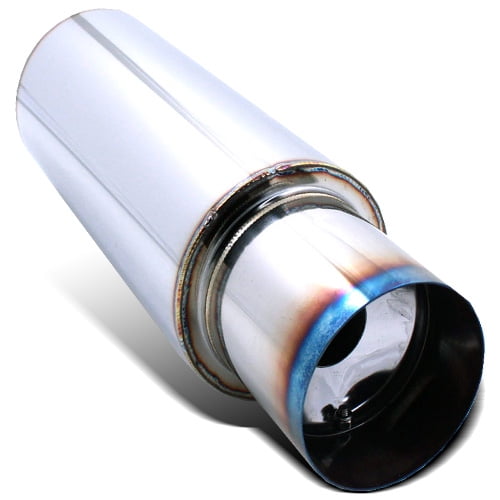 Universal N1 Style 4/" Burn Tip Stainless Steel Muffler 2.5/" Inlet With Silencer