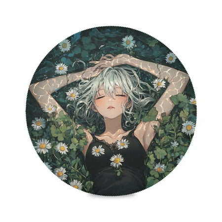 

WOBOGO Silver Hair Lass Round Placemats Set of 4 Heat Resistant Washable Kitchen Table Decorations 15.4in