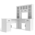 thumbnail image 5 of L-Shaped Computer Desk with 2 Cabinets and 2 Drawers, 11 Open Shelves and 1 Right Flip Shelf with Storage, with Power Outlet, for Study, Living Room and Office, White, 5 of 16
