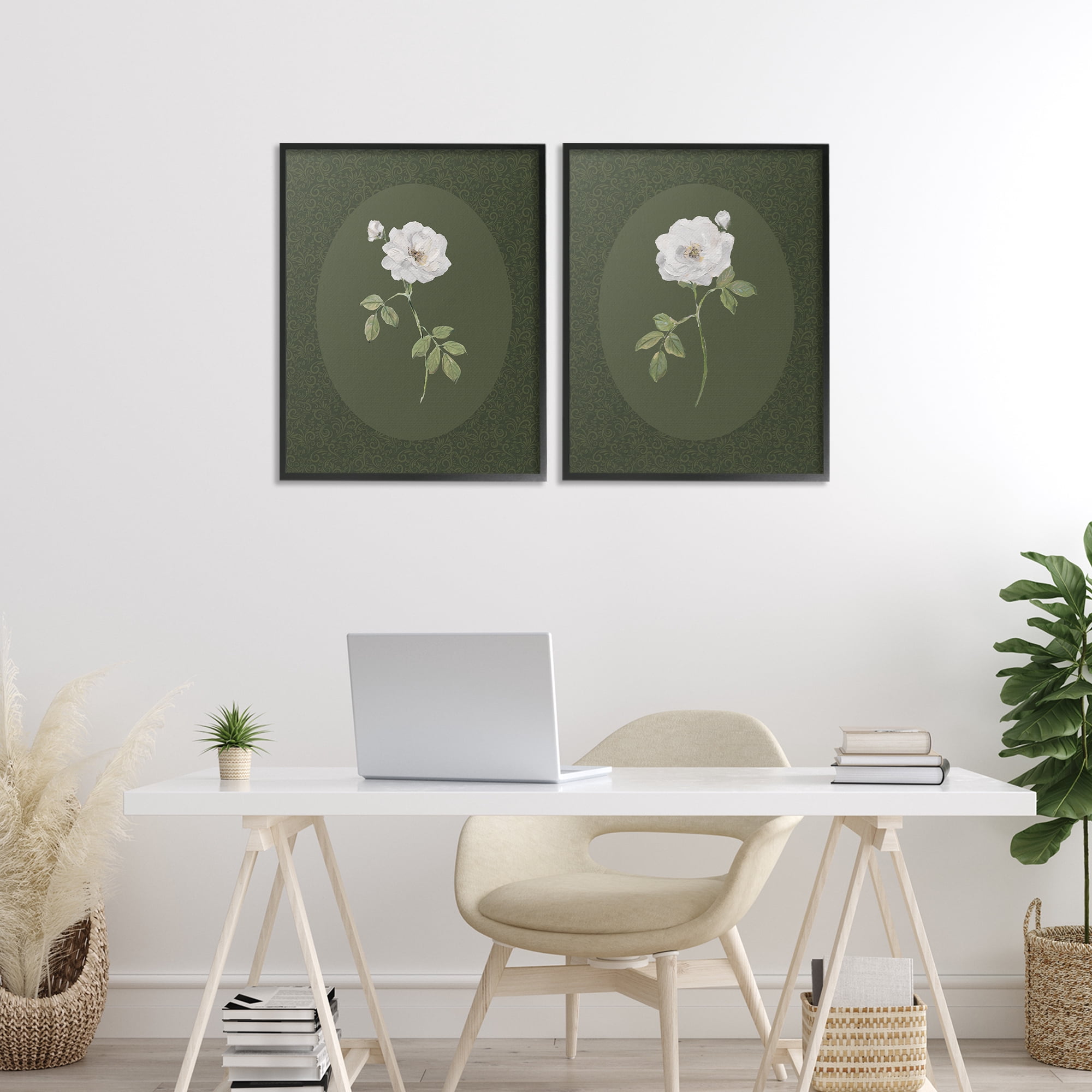 Stupell Industries Ornate Rose Studies over Emerald 2 Piece Black Framed Giclee Art Set, design by Sally Swatland