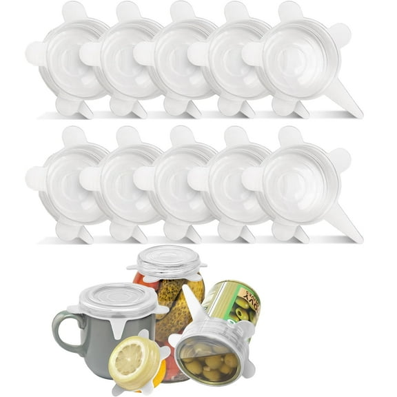 GoXteam 10 pack Silicone Stretch Lids Pet Food Can Covers, Reusable BPA-free Storage Covers for Soda/Beer Cans, Regular and Wide Mouth Mason Jars, Perfect fit for 2.6 inches