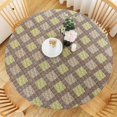 thumbnail image 1 of GFDYREE Round Vinyl Fitted Tablecloth with Flannel Backing Elastic Edge Plastic Table Cover Waterproof Table Cloth Stain-Resistant Wipeable for 45"-56" Round Table, 1 of 7