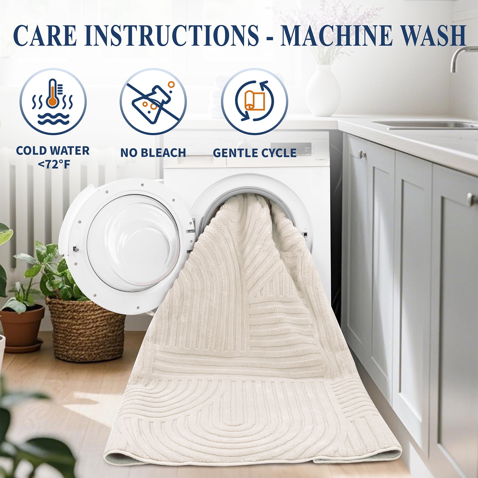 8' x 10' Geometric Beige Area Rug Washable, Durable Non-Slip Indoor Carpet with Soft High-Low Pile, Fluffy Floor Rugs for Living Room, Bedroom, Home Office Décor
