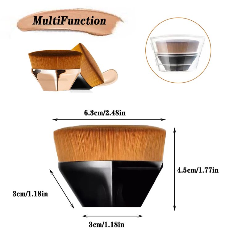 2 Pcs Foundation Makeup Kabuki Brush,Flat Top Hexagon Kabuki Brushes for  Flawless Powder Cosmetics Multifunctional Make Up Brush,Protective Case for