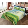 thumbnail image 4 of Ambesonne Landscape Fitted & Top Sheet Set with Shams, Grassy Hill Sky Pathway, Green Blue, 4 of 5