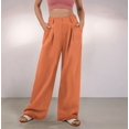 thumbnail image 4 of Pantalones de Traje Anchos para Mujer, Holgados, de Cintura Alta Elástica, Informales, Largos, Color Naranja y Rojo, Talla L, 4 of 7