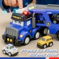 thumbnail image 6 of Toys for 2 Year Old Boy, Police Truck Toys Cars with Lights & Sounds, Toy Trucks Car for Boys 2 3 4 5 Years Old, 5 in 1 Toddler Carrier Truck Toy with 4 Pull Back Cars, Best Birthday Christmas Gifts, 6 of 8