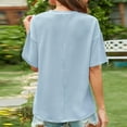 thumbnail image 4 of Scyoekwg T Shirts For Women Trendy Round Neck Basic Tops with Pocket Loose Summer Lightweight Solid Color Short Sleeve T Shirts Casual Comfy Blouses (Sky Blue,L), 4 of 7